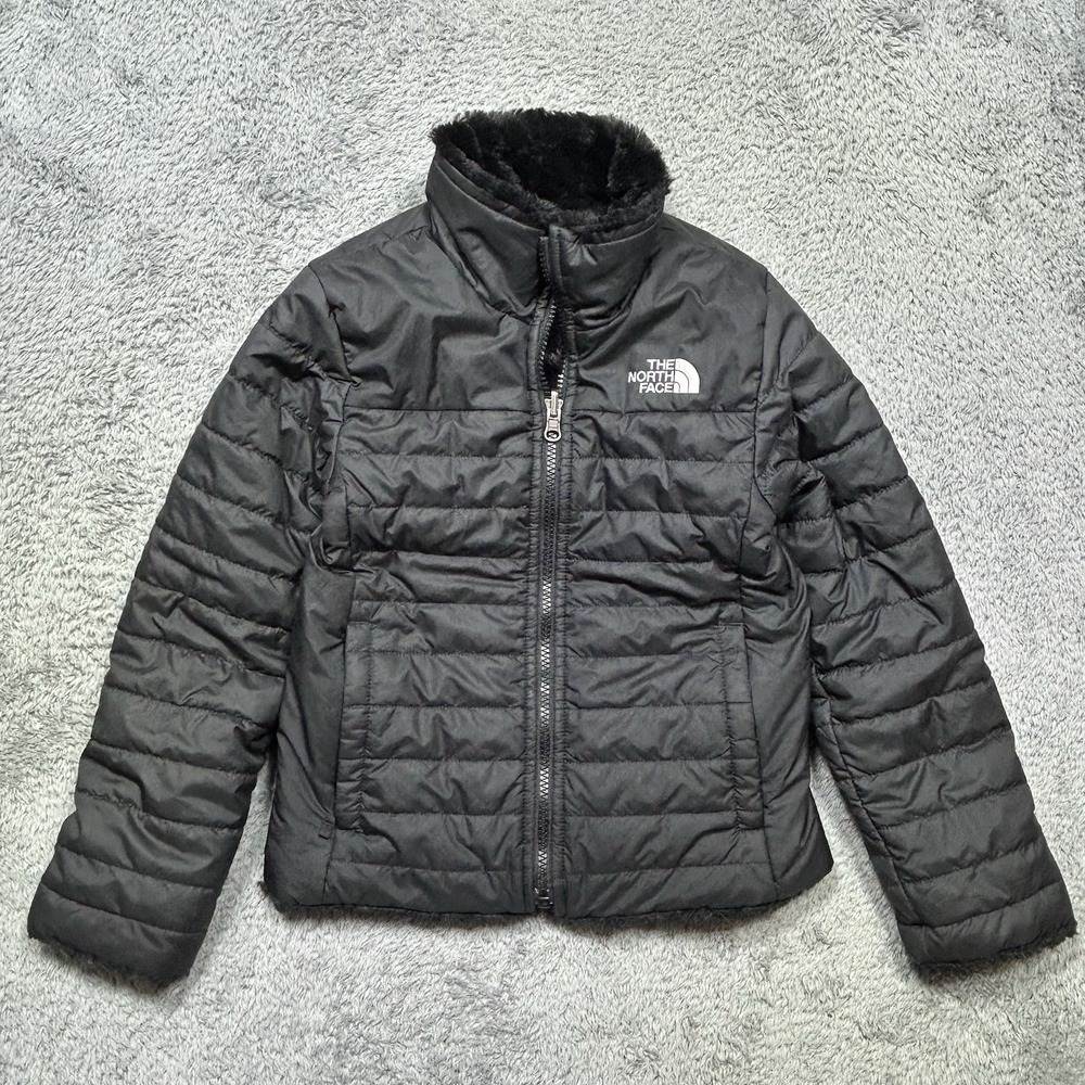 The North Face Jacket Girls XS Black Mossbud Swirl Reversible Fuzzy Soft Puffer